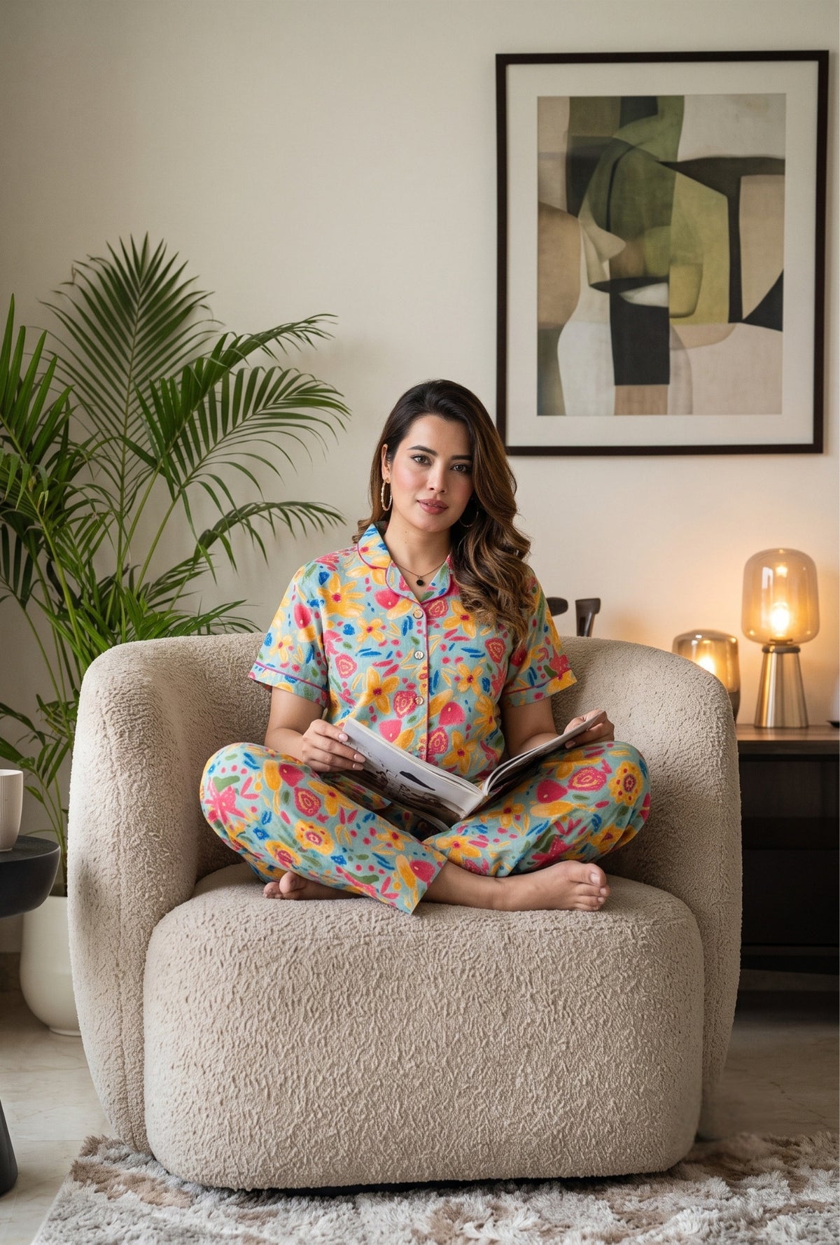 Marine Sea Green Cotton Printed Night Suit