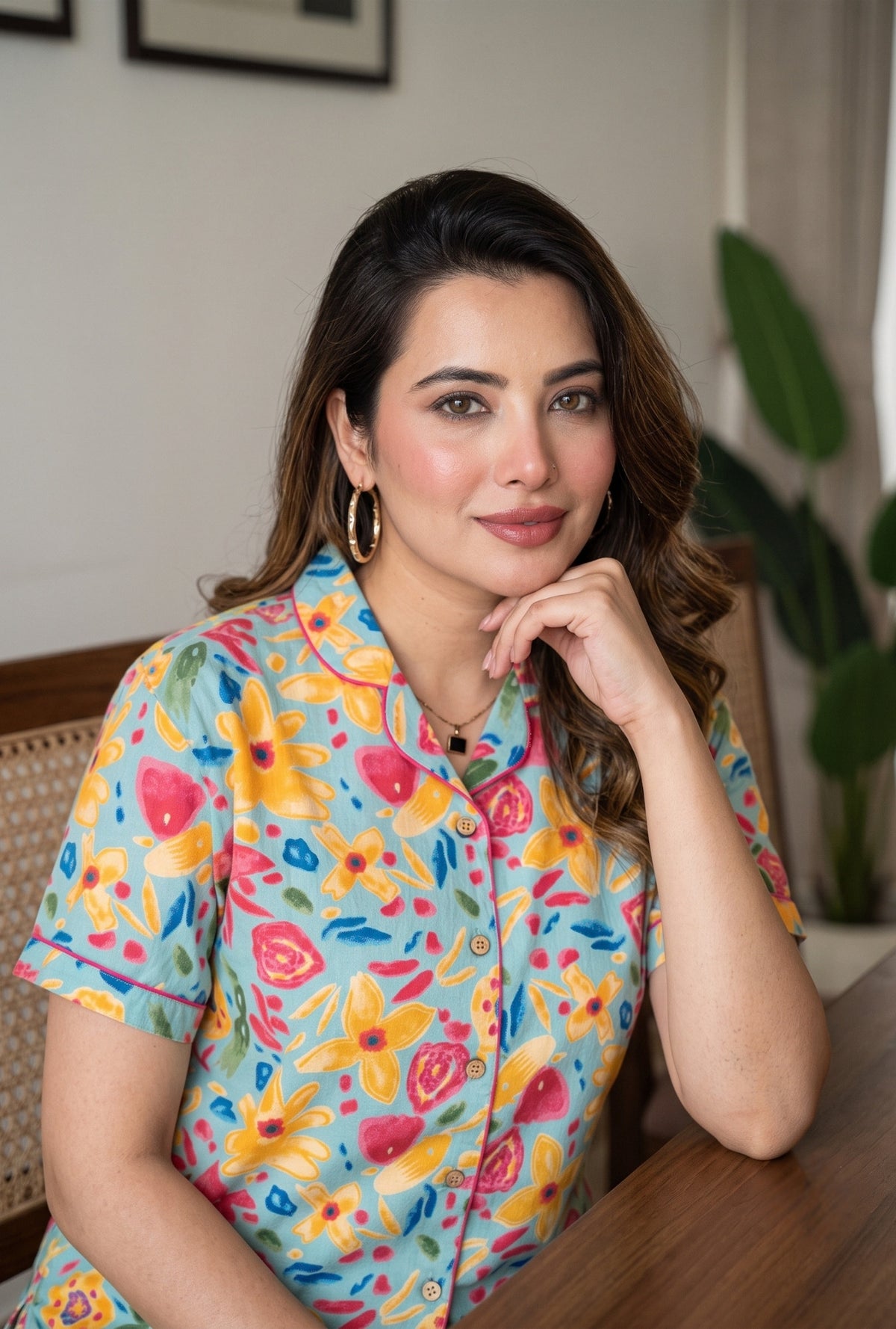 Marine Sea Green Cotton Printed Night Suit