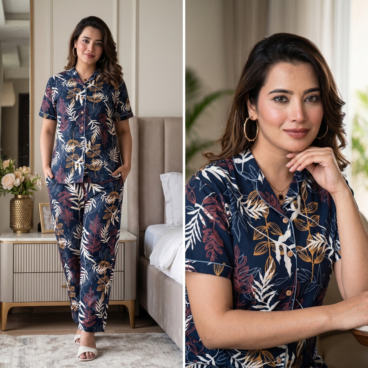 Patravali Navy Cotton Printed Night Suit