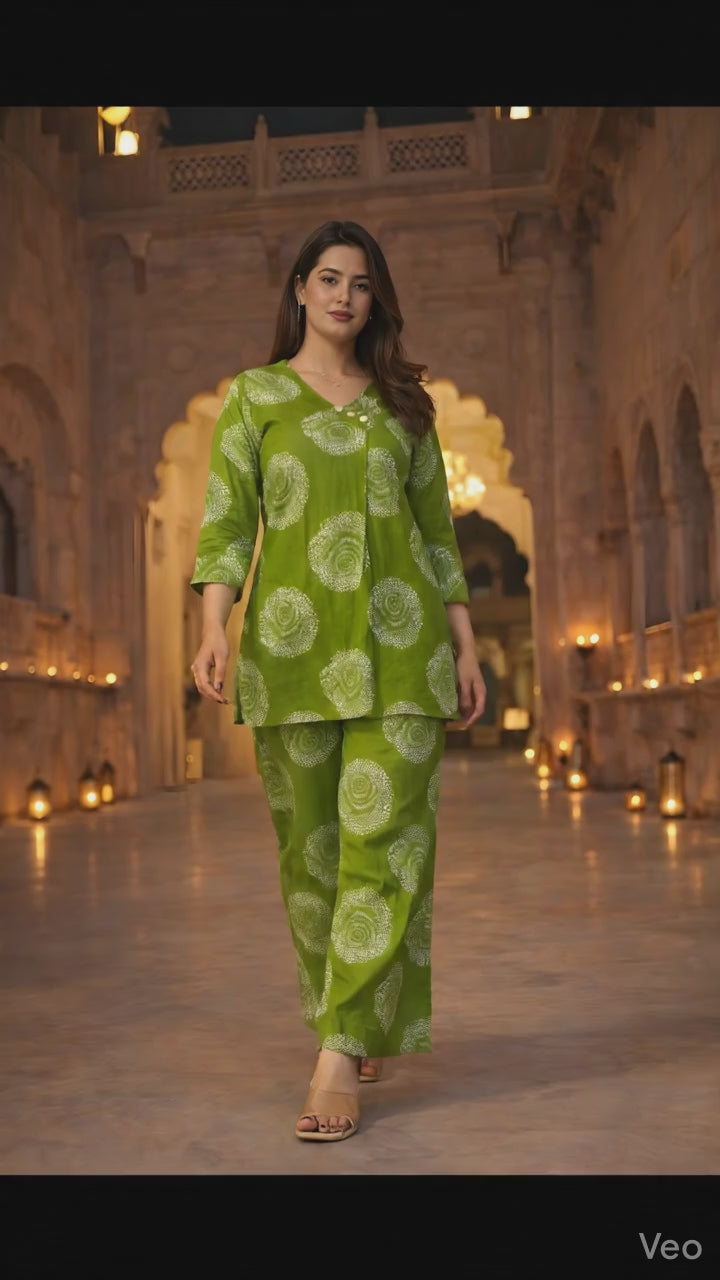 Meher Dotted Floral Green Cotton Co-ords Set