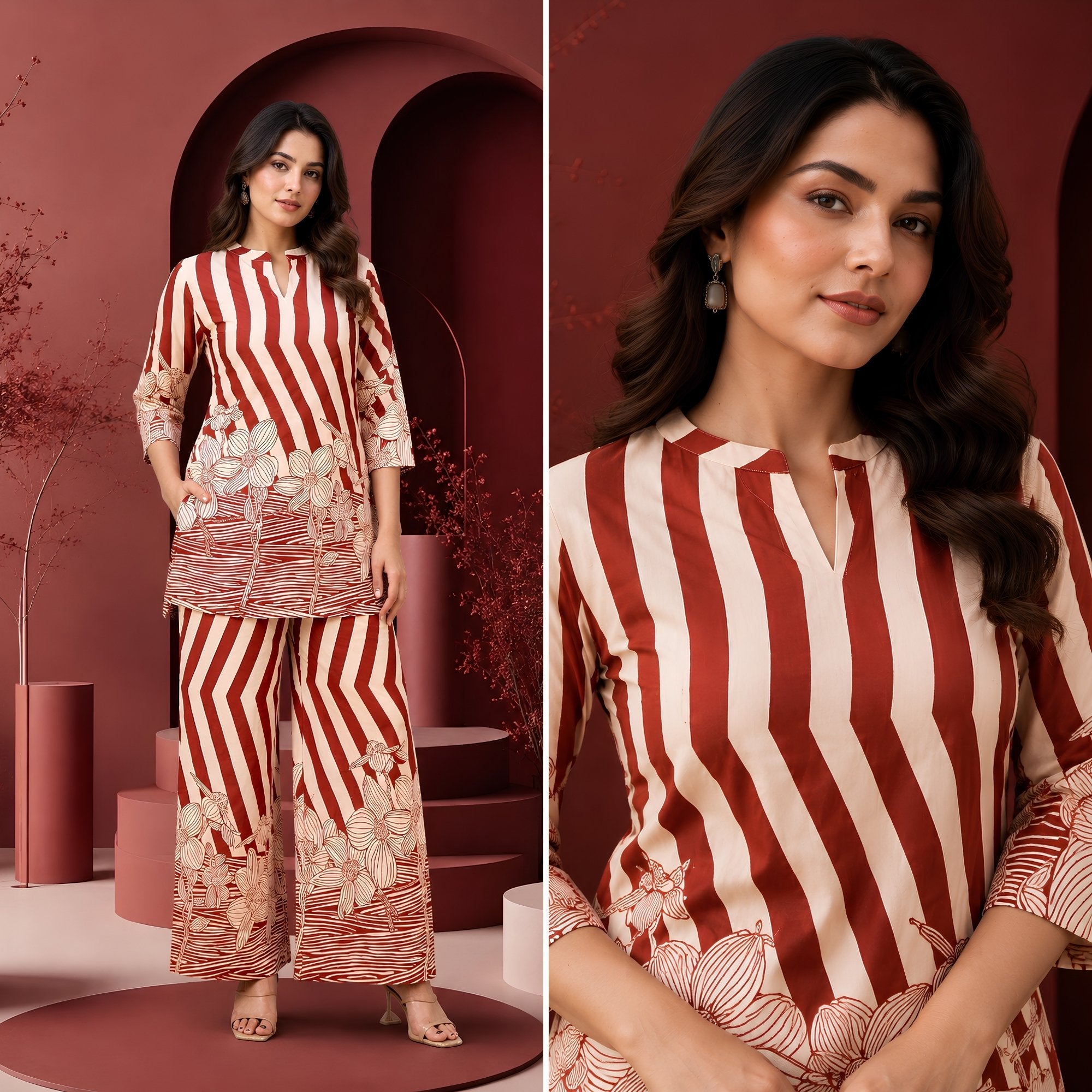Maroon Reverie Printed Cotton Co-ords Set