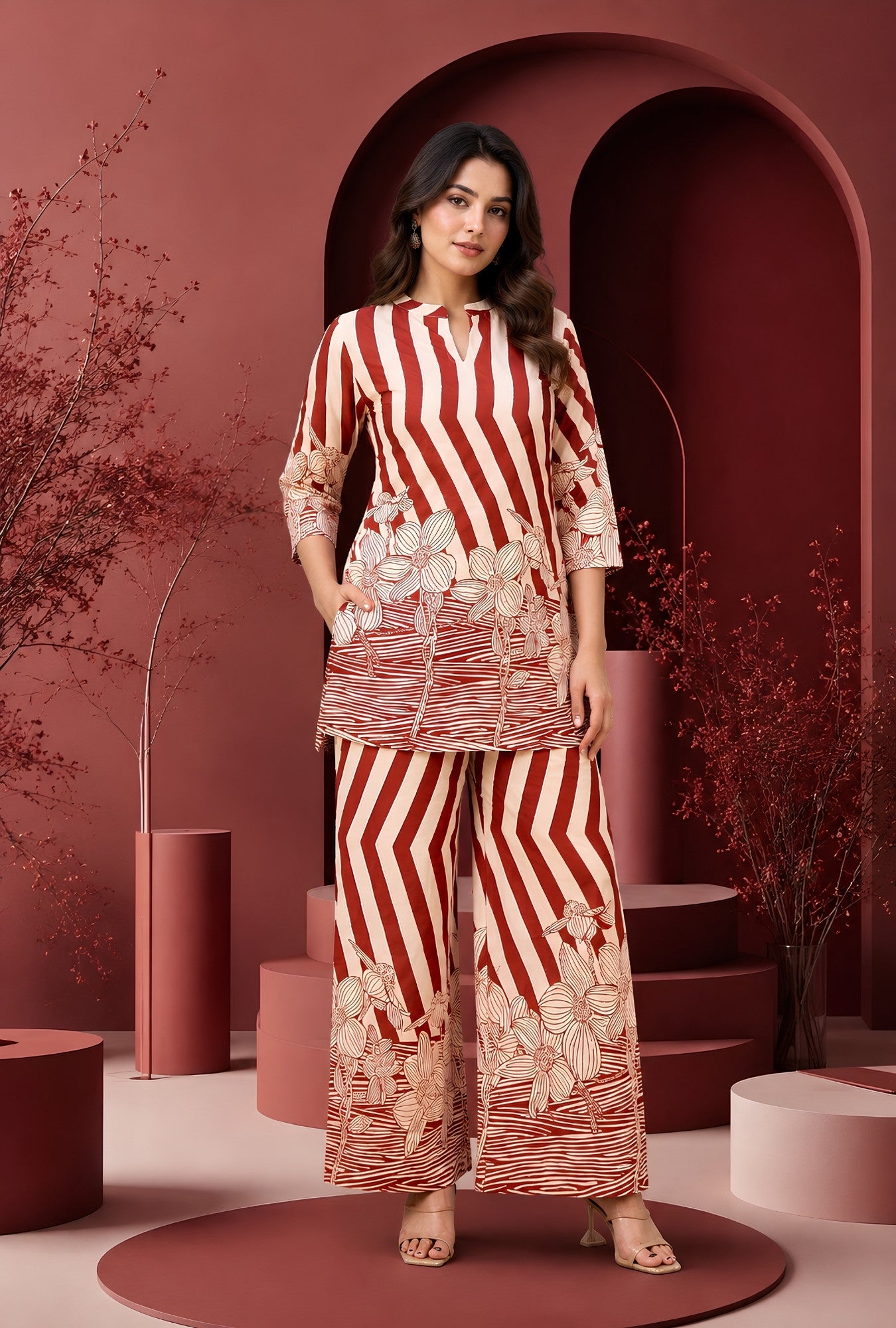 Maroon Reverie Printed Cotton Co-ords Set