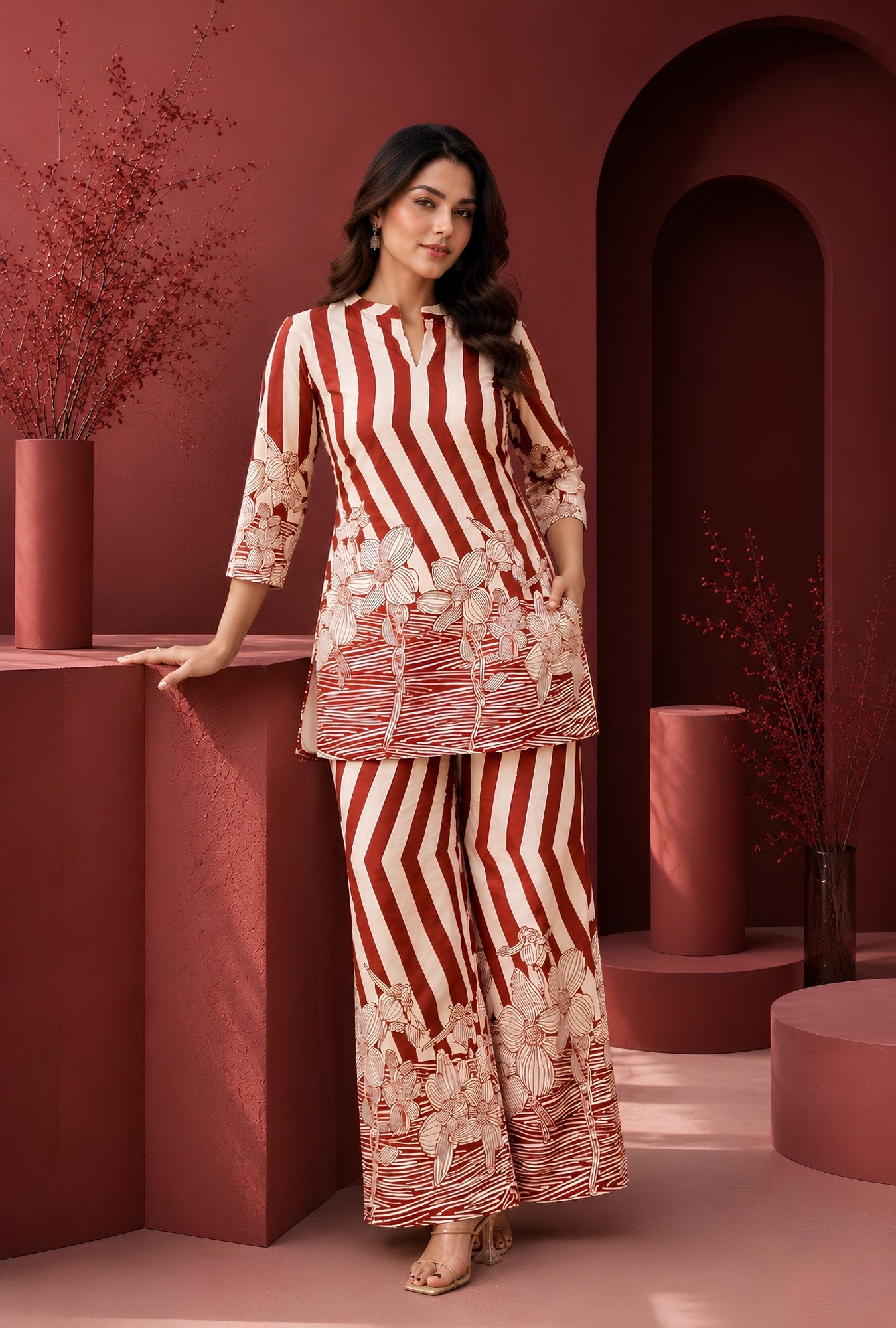 Maroon Reverie Printed Cotton Co-ords Set