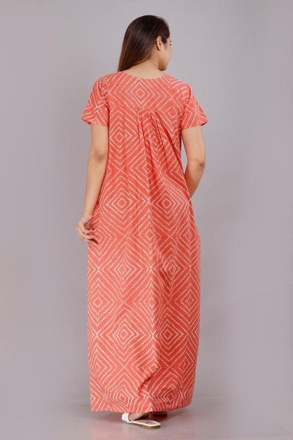 Bandhni Square Peach Cotton Printed Nighty Premium Nightwear Gowns