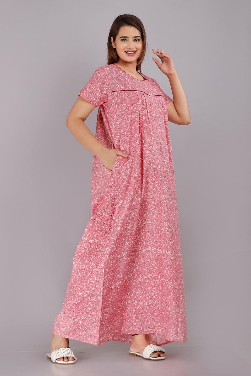 Kalamkari Pink Cotton Nighty Printed Nightwear Gowns at Best Prices
