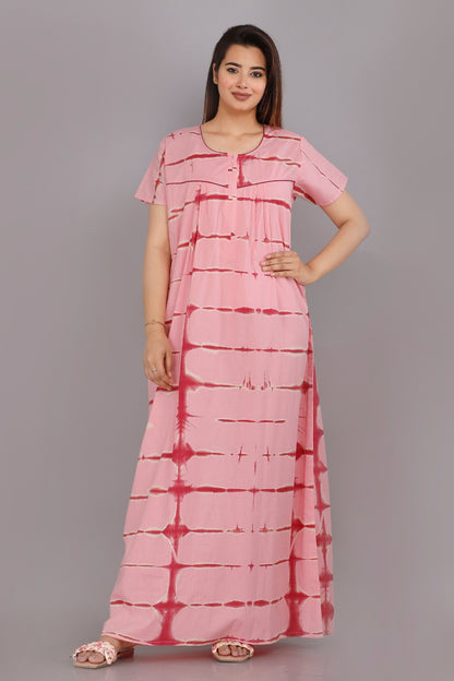 Tie Dye Pink Cotton Nightwear Gowns