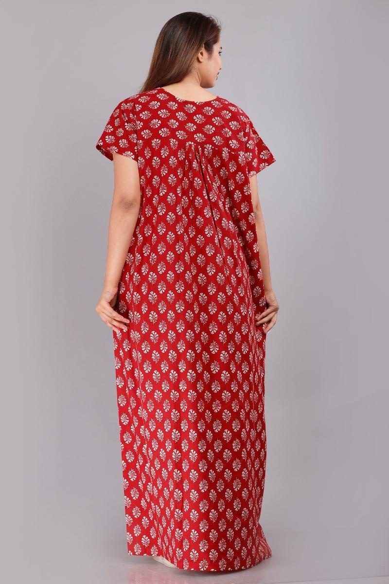 Buy Trendy Ladies Cotton Red Nighties Gown Online in India