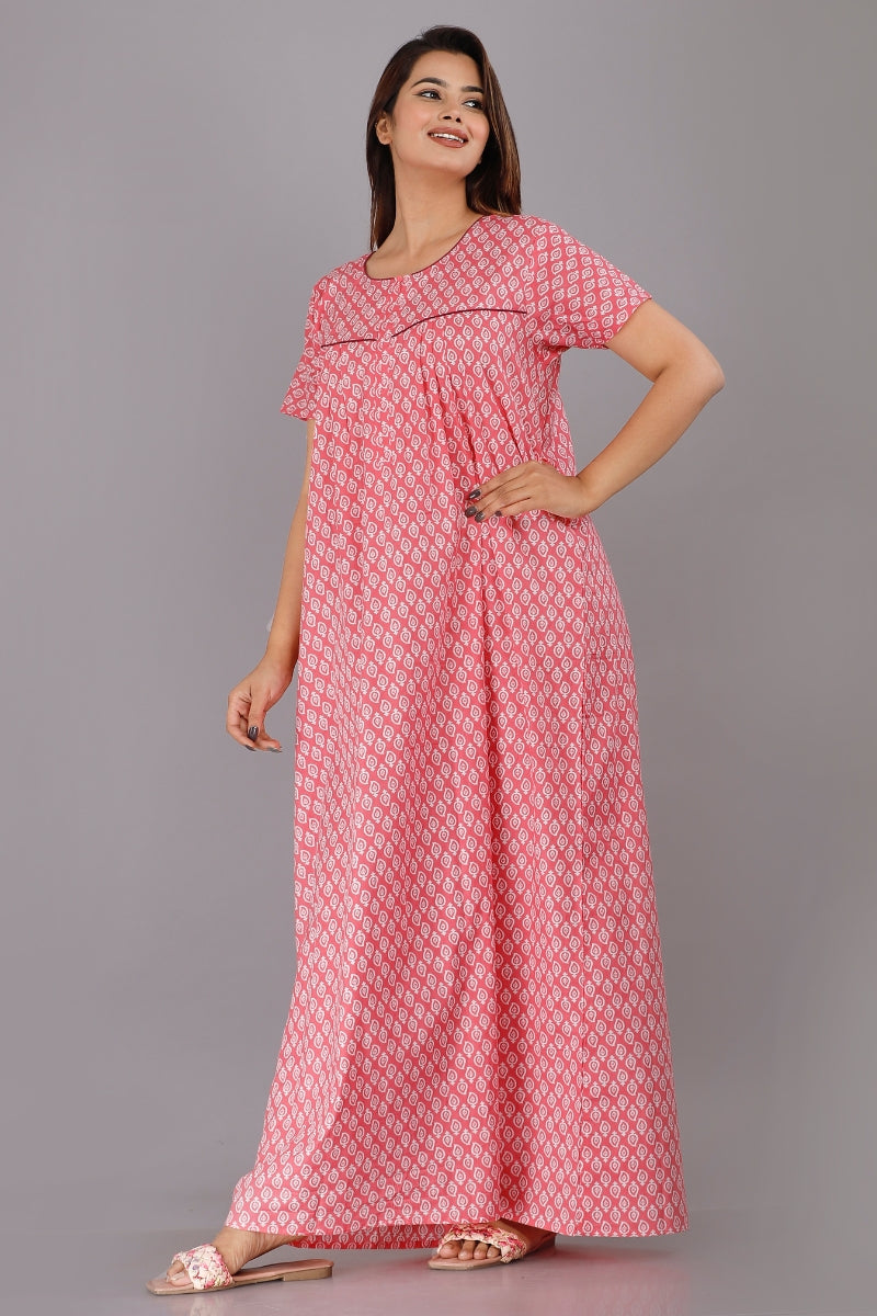 Open Kairy Pink Cotton Printed Nightwear Gowns