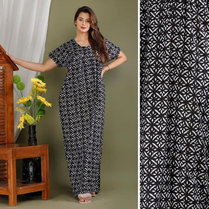 Marble Black Cotton Printed Nightwear Gowns