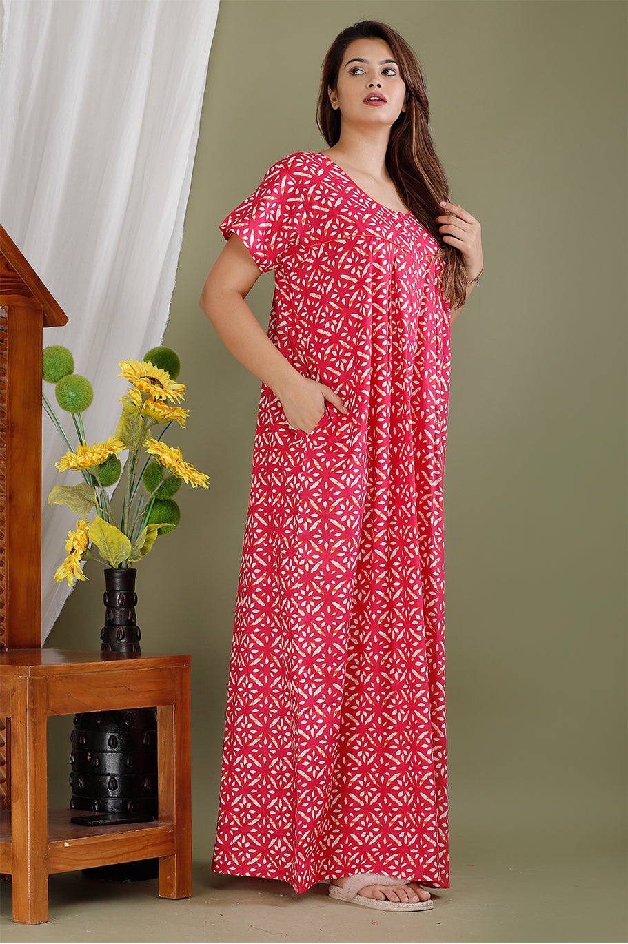 Marble Pink Cotton Printed Nightwear Gowns