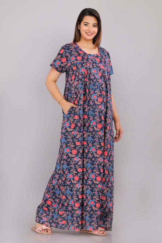 Eight Color Flower Navy Cotton Nightwear Gowns