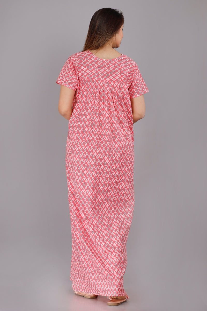 Open Kairy Pink Cotton Printed Nightwear Gowns