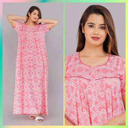 Shibori Pink Cotton Printed Nightwear Gowns