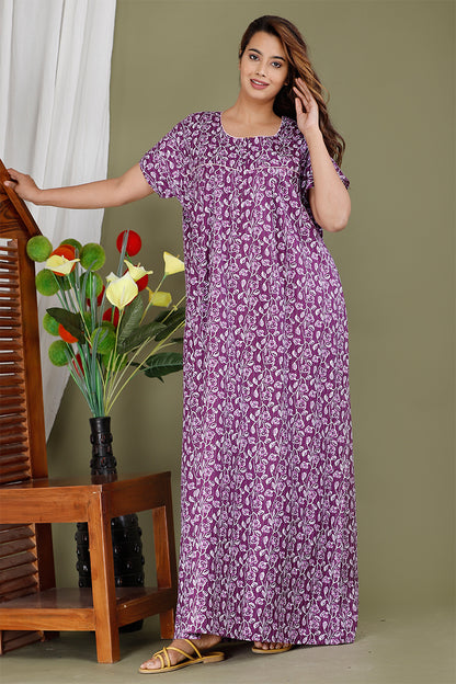 Beil Purple Jaipur Cotton Printed Nightwear Gowns