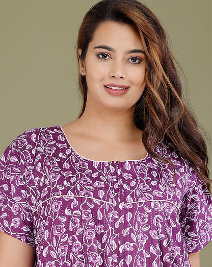 Beil Purple Jaipur Cotton Printed Nightwear Gowns