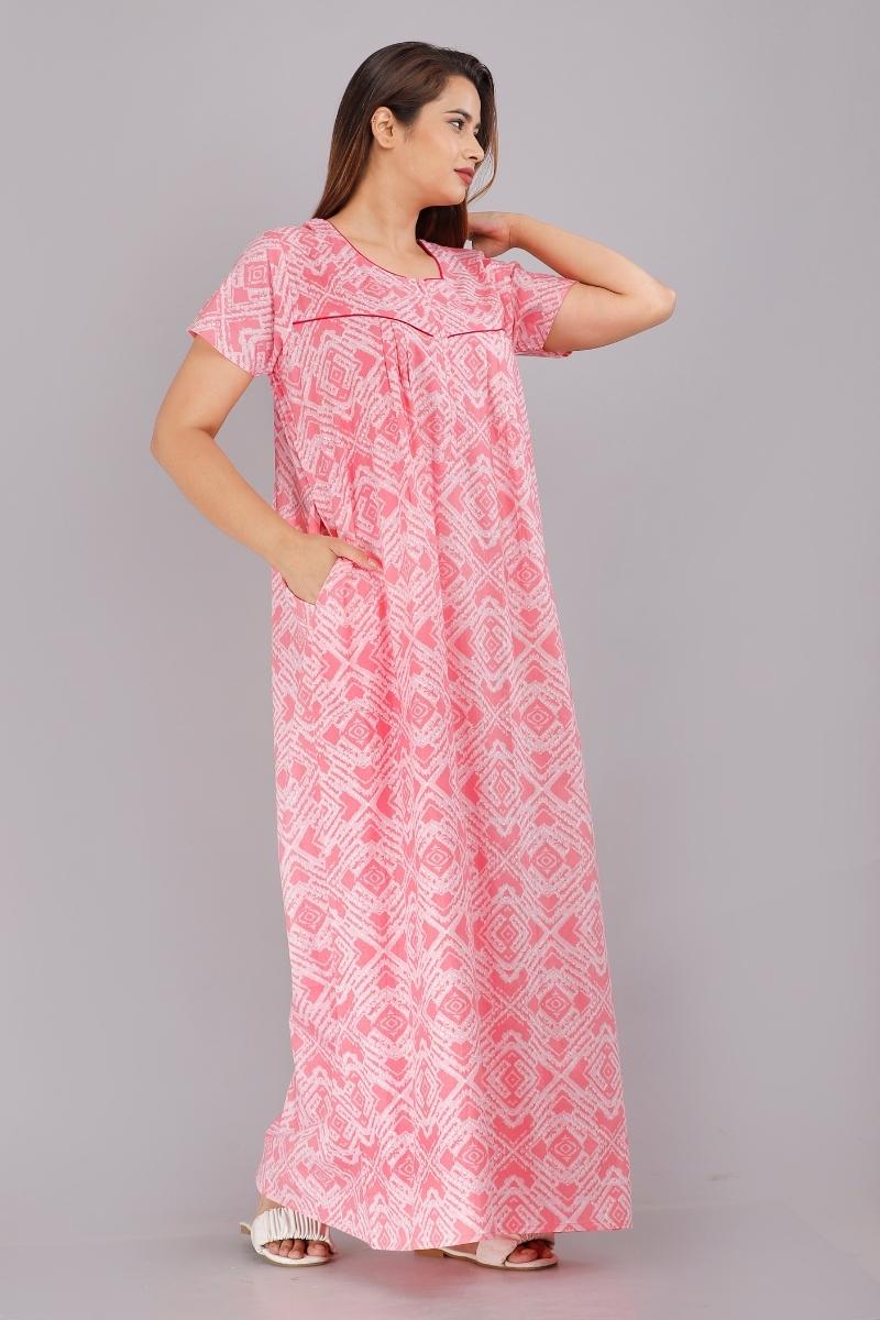 Nighty Online at Best Prices Shibori Pink Cotton Printed Nightwear 