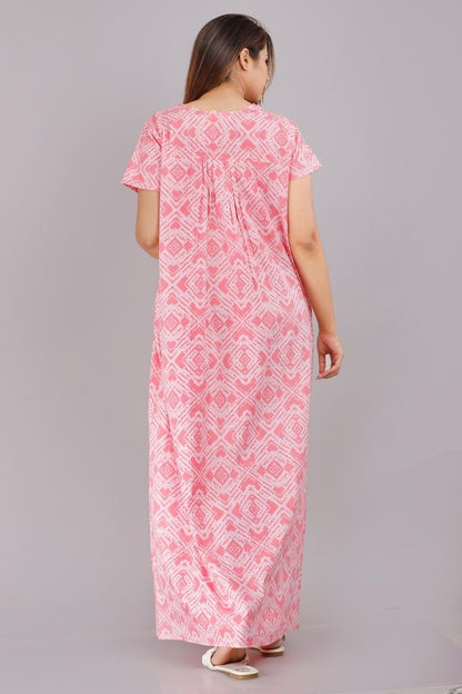 Nighty Online at Best Prices Shibori Pink Cotton Printed Nightwear 
