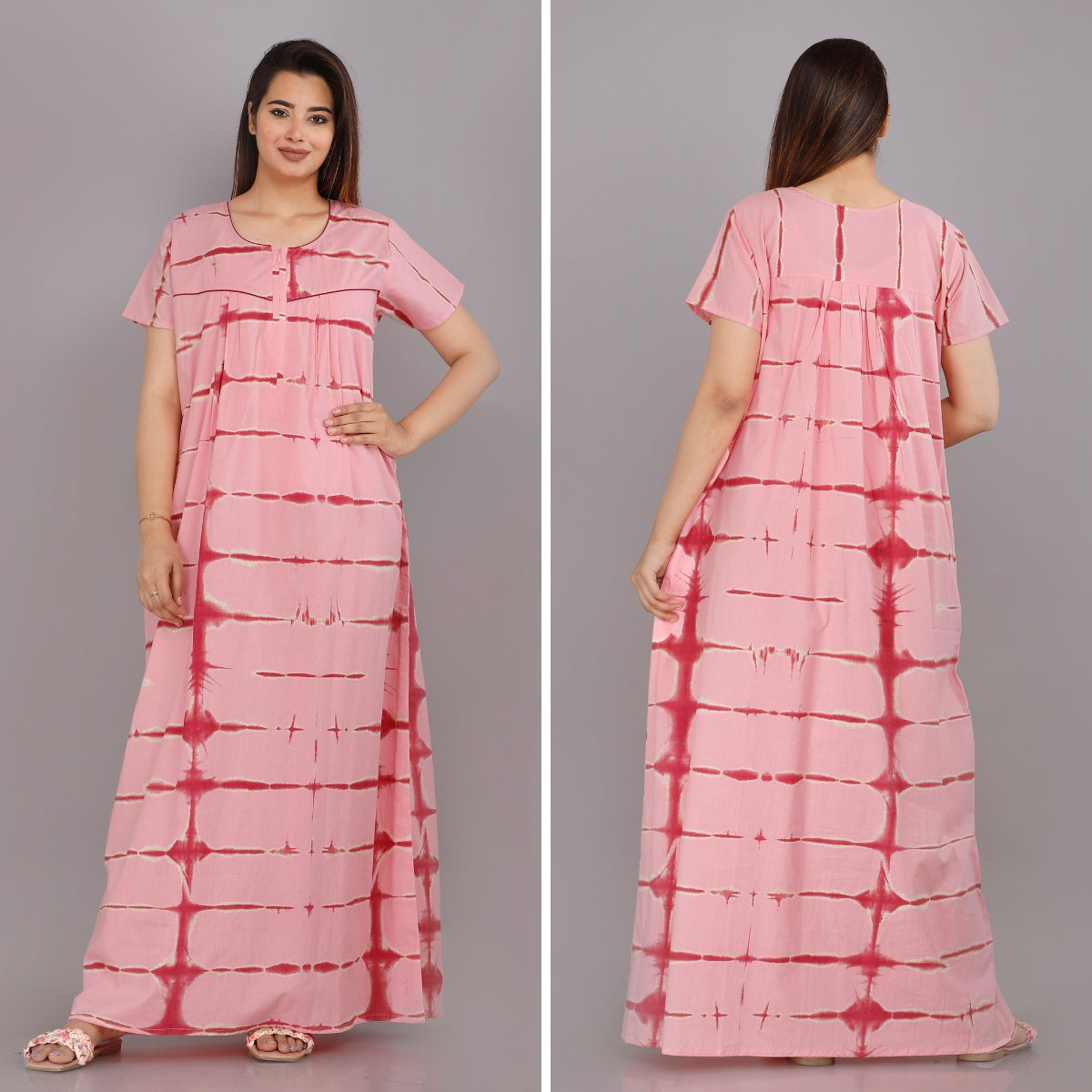 Tie Dye Pink Cotton Nightwear Gowns
