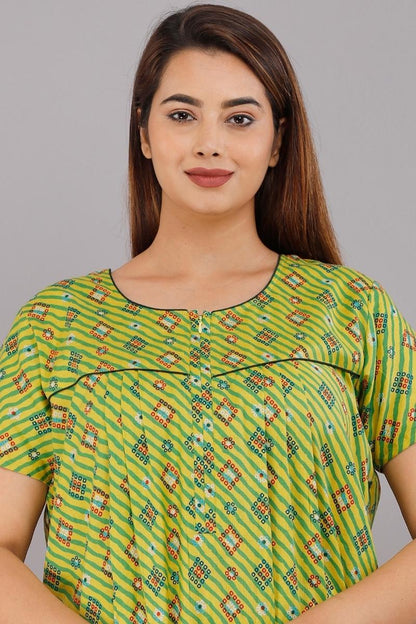 Bandhni Lehariya L mehndi Cotton Nightwear Gowns