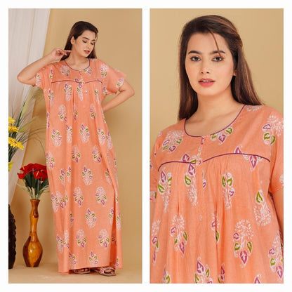 Batik Buta Peach Cotton Printed Nightwear Gowns
