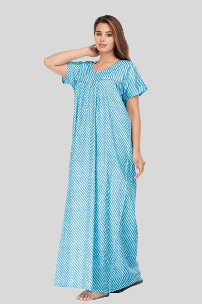 Lehariya Turqoise Cotton Printed Nightwear Gowns