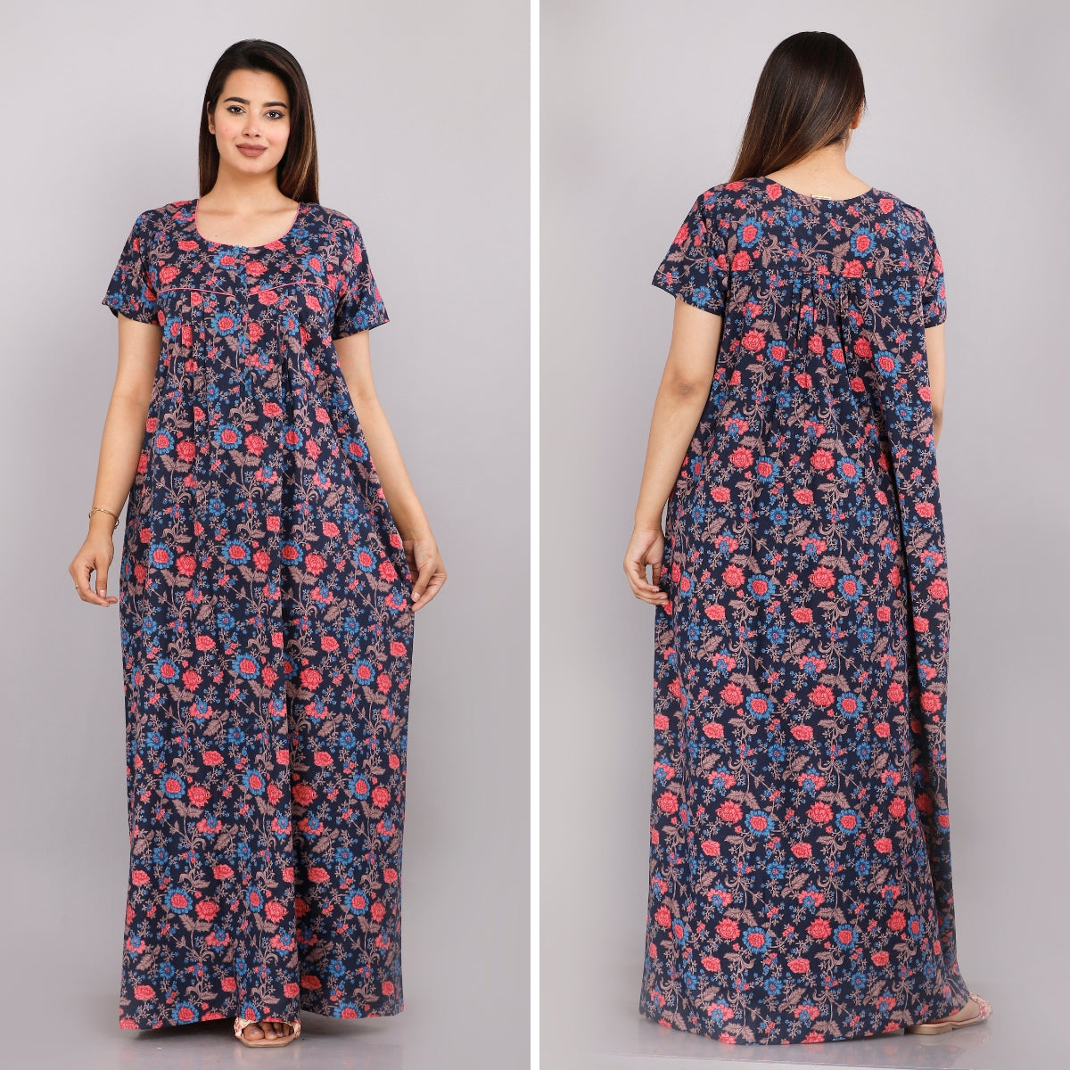 Eight Color Flower Navy Cotton Nightwear Gowns